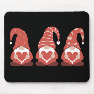 Valentine's Day Three Cute Gnomes Holding Heart Mouse Pad