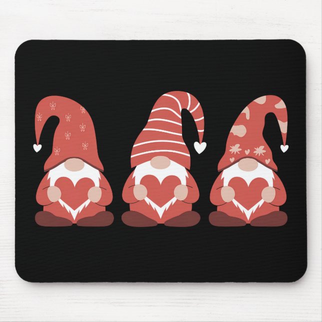 Valentine's Day Three Cute Gnomes Holding Heart Mouse Pad (Front)