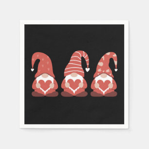 Valentine's Day Three Cute Gnomes Holding Heart Napkin