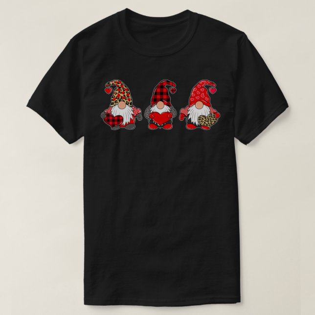 Valentine's Day Three Gnomes Holding Heart Leopard T-Shirt (Design Front)