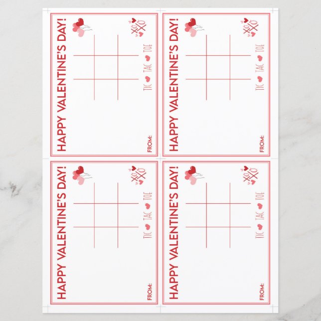 Valentine's Day Tic Tac Toe Printable Gift (Front)