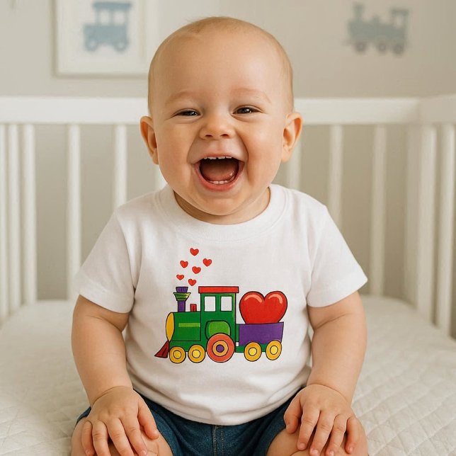 Valentines Day Train T-Shirt for Baby Boy (Add baby name to the cartoon train engine.  This tee would be a thoughtful gift for baby boy )