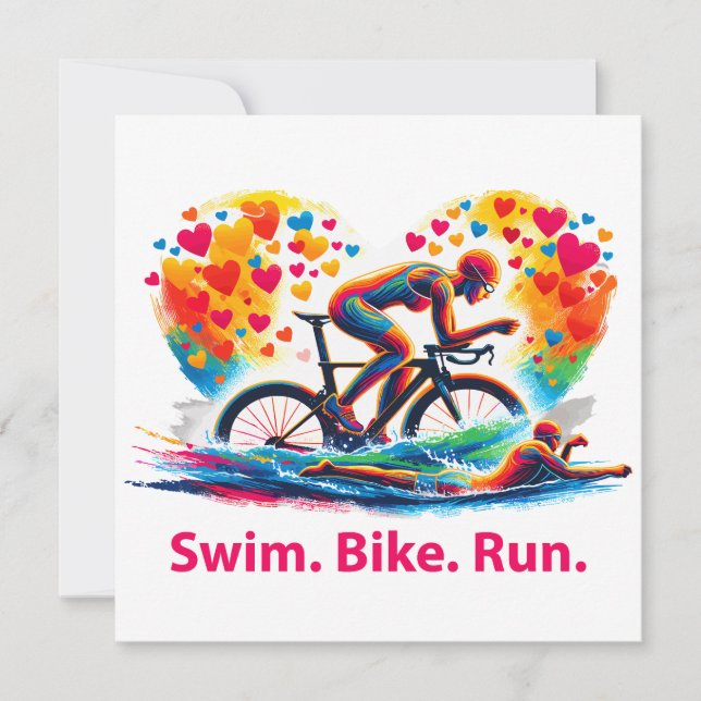 Valentine's Day Triathlon Pillow, Swim Bike Run Holiday Card (Front)