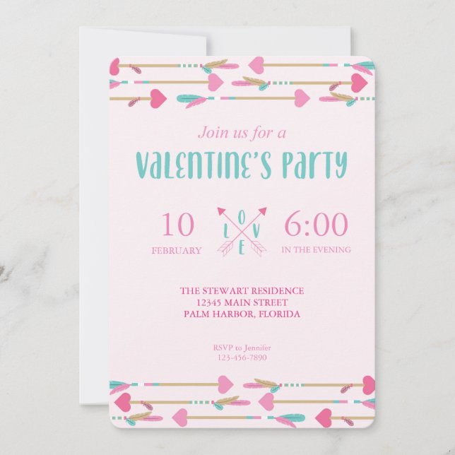 Valentine's Day Tribal Heart Arrows Party Invitation (Front)