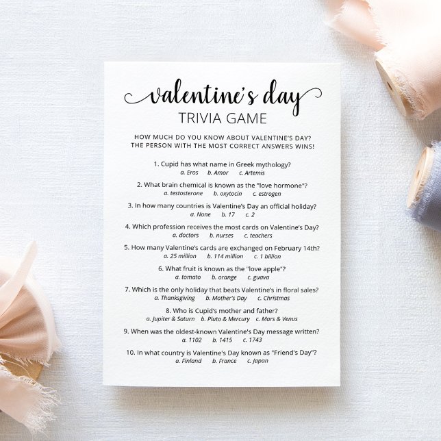 Valentine's day Trivia with Answers Game Card (Creator Uploaded)