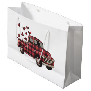 Valentine's Day Truck Funny Buffalo Plaid Leopard  Large Gift Bag