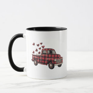 Valentine's Day Truck Funny Buffalo Plaid Leopard Mug