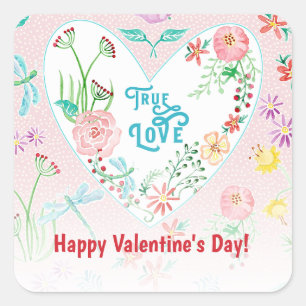 Valentine's Day True Love Hearts n Flowers Party  Square Sticker