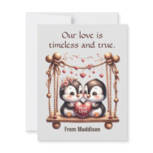 Valentines Day True Love Penguins on the Swing