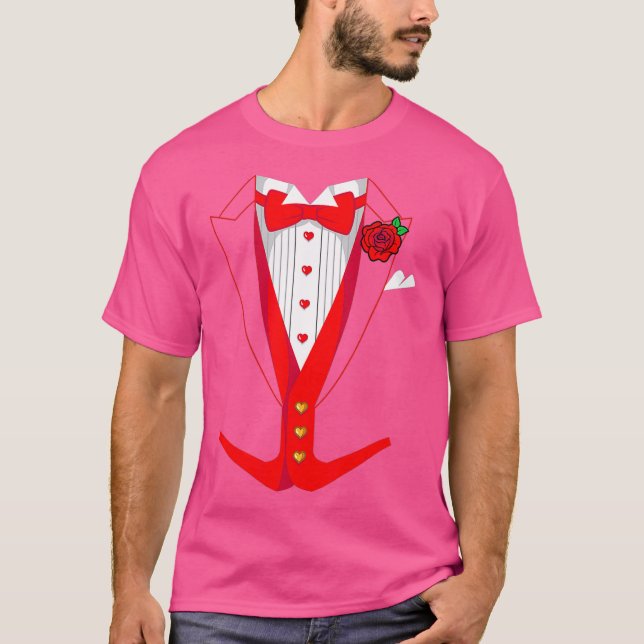 Valentines Day Tuedo Red Bow Tie Funny Outfit T-Shirt (Front)