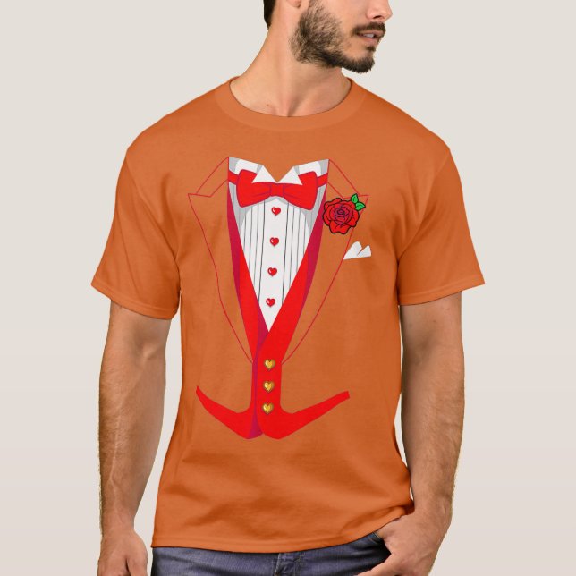 Valentines Day Tuedo Red Bow Tie Funny Outfit T-Shirt (Front)