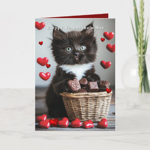 Valentine's Day Tuxedo Cat Red Hearts Card