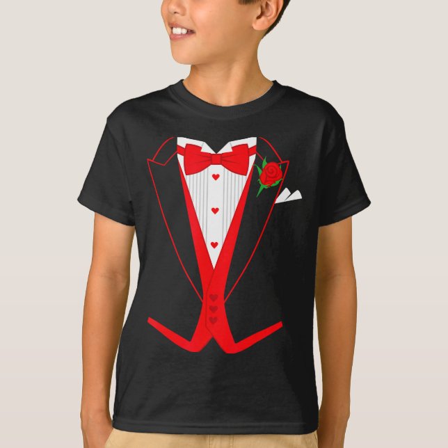 Valentine's Day Tuxedo Red Bow Tie Costume For Guy T-Shirt (Front)