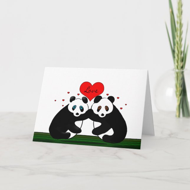 Valentine's DAy - Two Panda Bears In Love Holiday Card (Front)