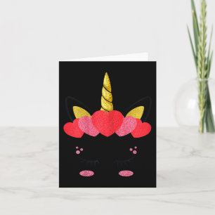 Valentines Day Unicorn Face Hearts Cute Girls Kids Card