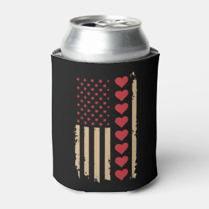 Valentine's Day US Flag Hearts  Can Cooler