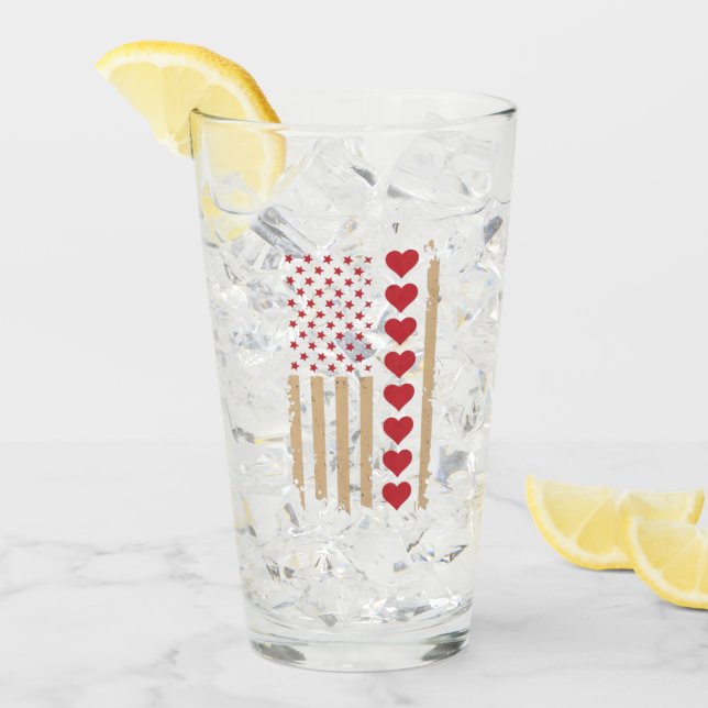 Valentine's Day US Flag Hearts  Glass (Front Ice)