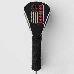 Valentine's Day US Flag Hearts Golf Head Cover