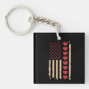 Valentine's Day US Flag Hearts  Key Ring