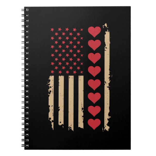 Valentine's Day US Flag Hearts  Notebook (Front)