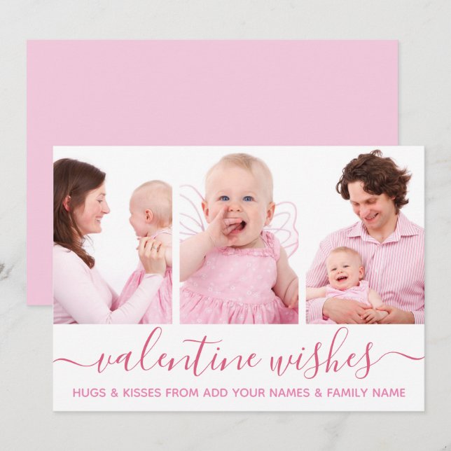 Valentine's Day Valentine Wishes Family Photos Card (Front/Back)
