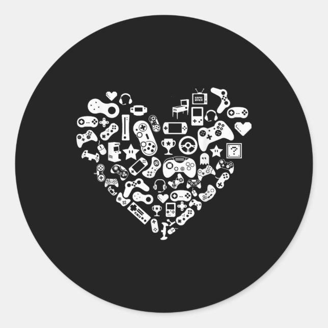 Valentines Day Video-game Controller Heart Cool Ga Classic Round Sticker (Front)