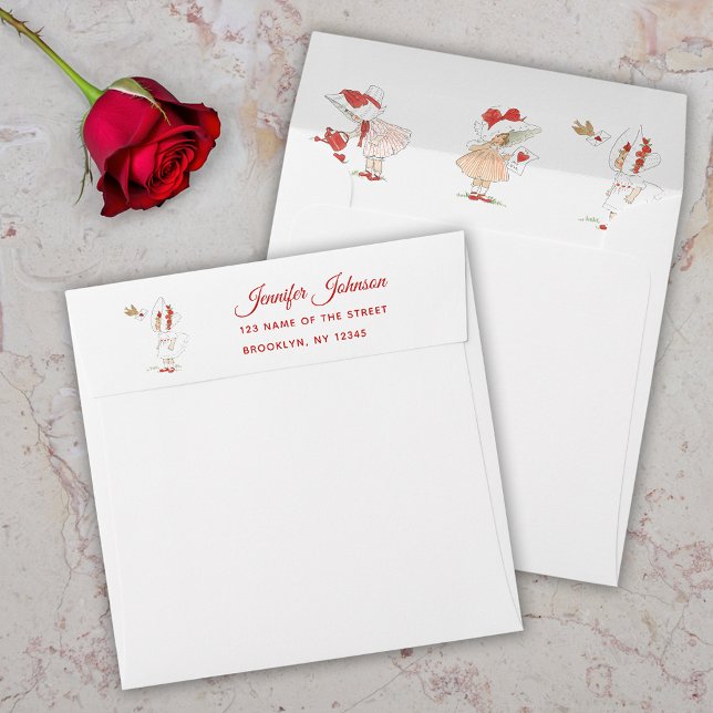 Valentine's Day Vintage Cute Girls and Red Script Envelope (Creator Uploaded)