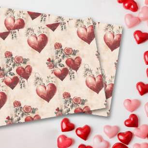 Valentine's Day Vintage Decoupage Hearts Floral Tissue Paper
