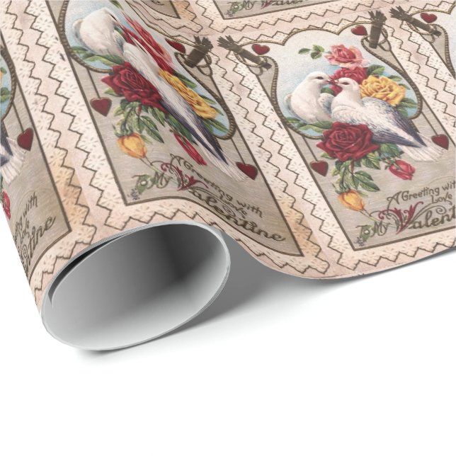 Valentine's Day Vintage Doves Gift Wrapping Paper (Roll Corner)