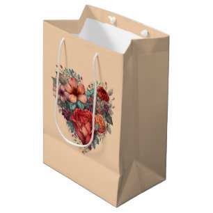 Valentines Day Vintage Heart and Flowers Medium Gift Bag