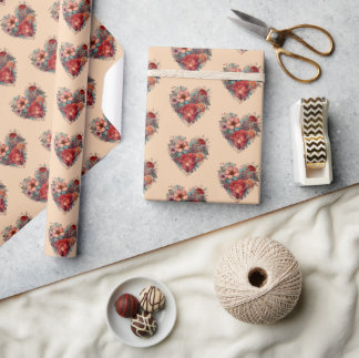Valentines Day Vintage Heart and Flowers Wrapping Paper