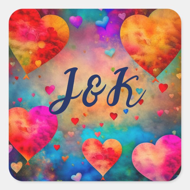 Valentine's Day Vintage Hearts Personalised Square Sticker (Front)