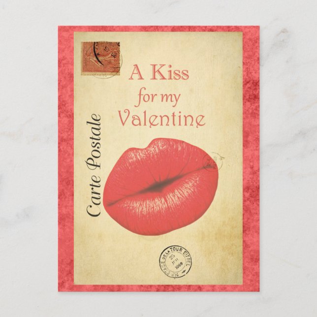 Valentines Day Vintage Kiss French Postcard (Front)