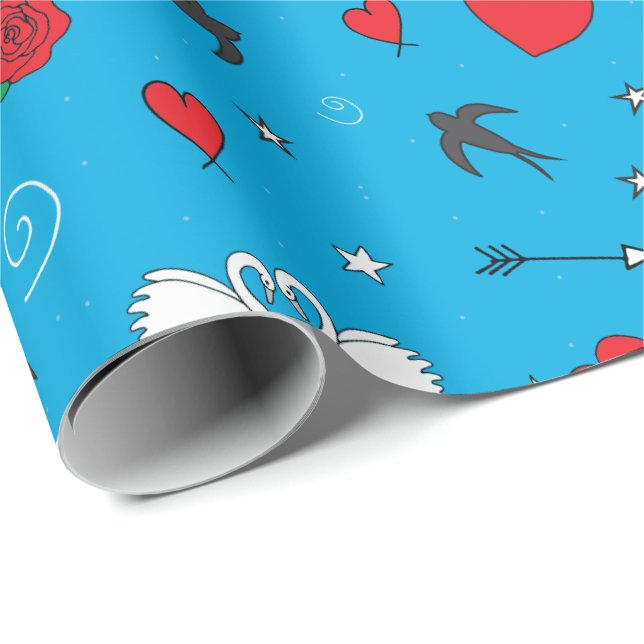 Valentines Day Vintage Pattern on Blue Wrapping Paper (Roll Corner)