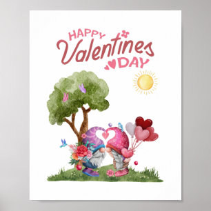 Valentine's Day Watercolor Gnome Couple   Poster
