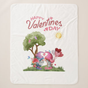 Valentine's Day watercolor Gnome Couple Sherpa Blanket