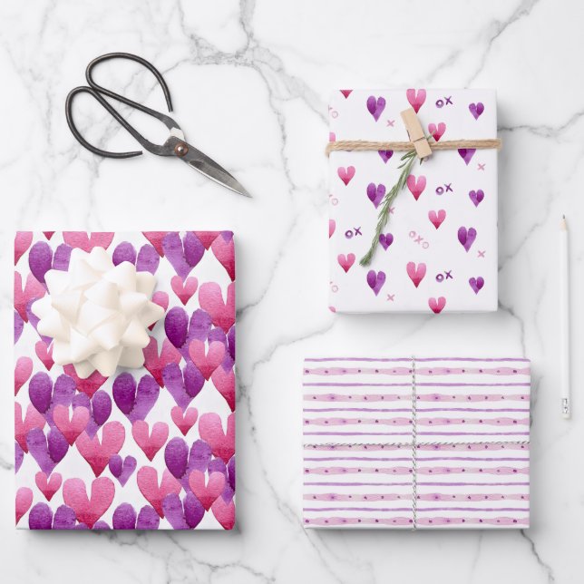 Valentine's Day watercolor heart patterned Wrapping Paper Sheet (Front)