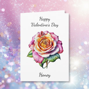 Valentine's Day Watercolor Pink Rose Card
