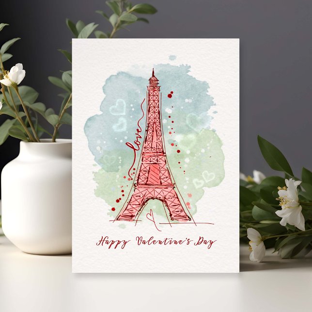 Valentine's Day Watercolor Sketchy Doodle Eiffel  Card (Creator Uploaded)