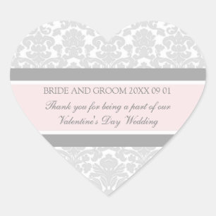 Valentine's Day Wedding Favour Tags Grey Damask