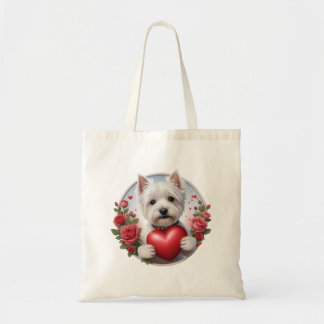 Valentine's Day Westie with heart Tote Bag