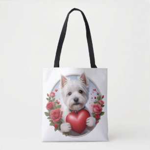 Valentine's Day Westie with heart Tote Bag