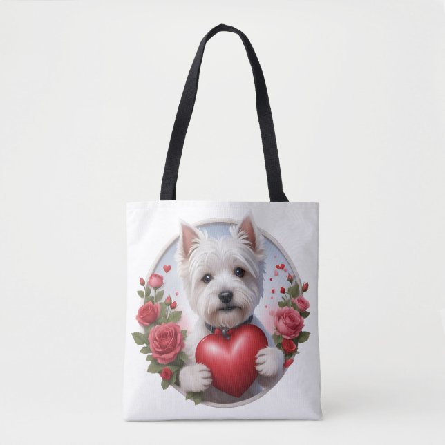 Valentine's Day Westie with heart Tote Bag (Front)