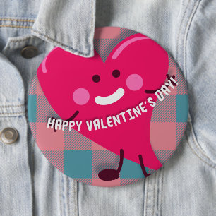 Valentine's Day   Whimsical Heart Character 6 Cm Round Badge