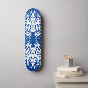 Valentine's Day White Heart Tribal Tattoo Skateboard