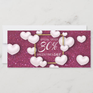 Valentine's Day White Hearts Glitter Discount Card