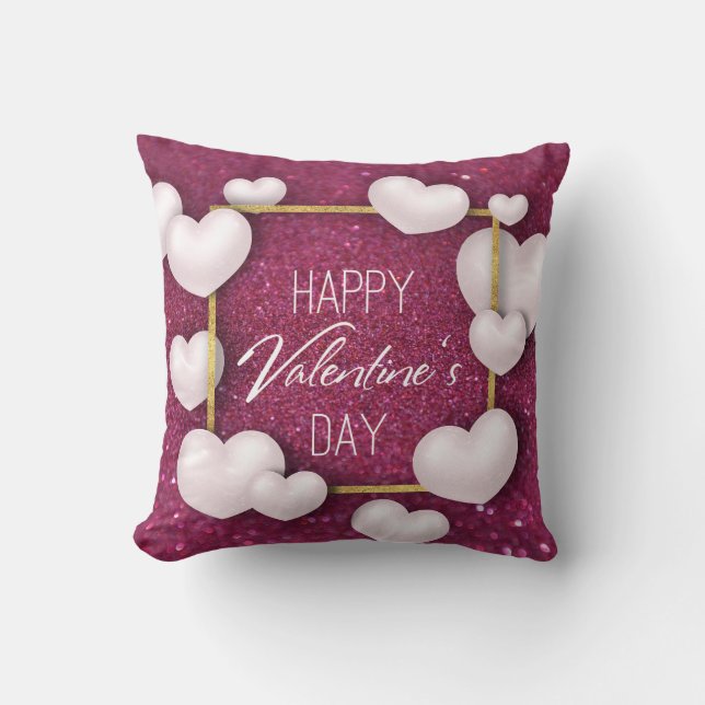 Valentine's Day White Hearts Glitter - Pillow (Front)