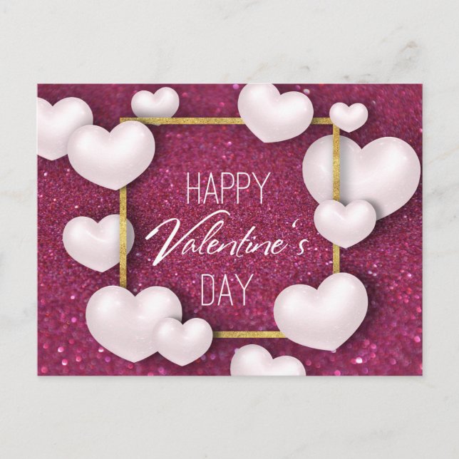 Valentine's Day White Hearts Glitter - Postcard (Front)