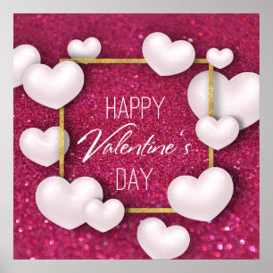 Valentine's Day White Hearts Glitter Poster Print