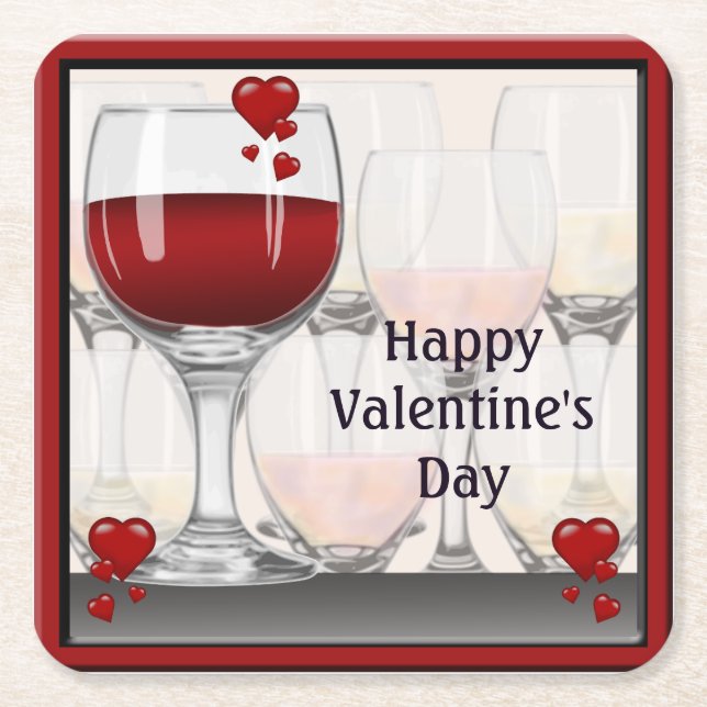 Valentine's Day Wine Tasting Party Square Paper Coaster (Front)